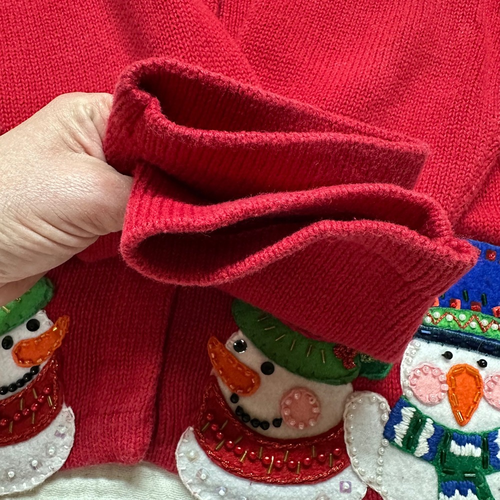 Vintage Tiara International Womens Ugly Christmas Sweater cardigan Snowman M - Picture 8 of 14